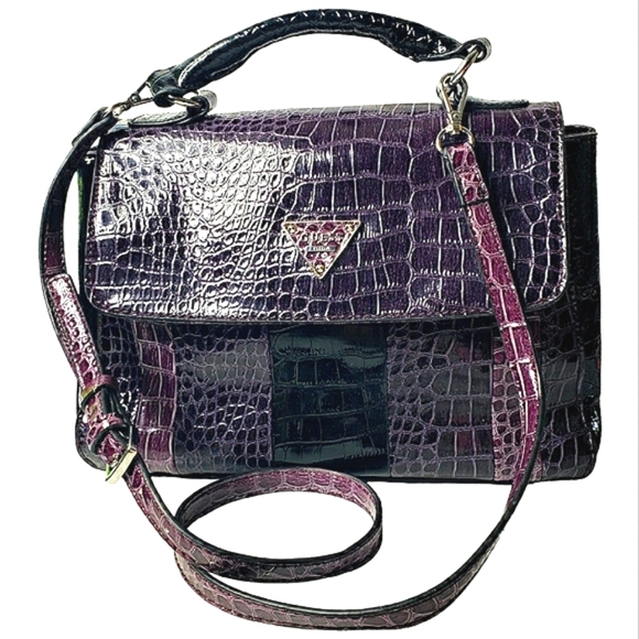 Guess Faux Crocodile Reptile Alligator Crossbody Satchel Expandable Embo… - Picture 1 of 16